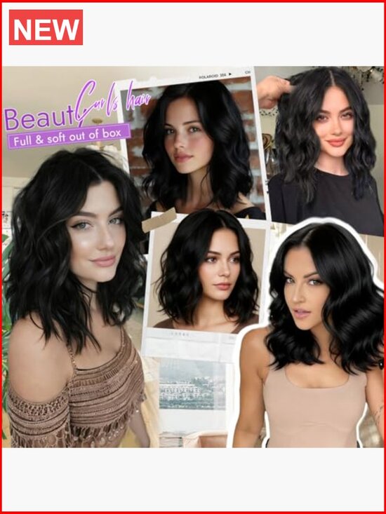 14in Bob Wavy Synthetic Lace Front Wig Pre Cut Glueless main image 4